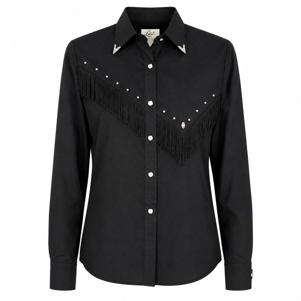 Vintage Lilia Smith Western Fringe Shirt Women M Black USA Made Cowboy Rodeo